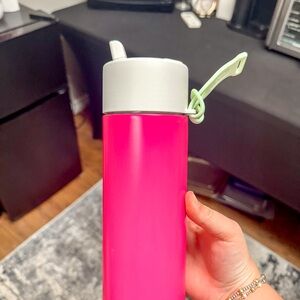 Pink Water Bottle with Green Lid